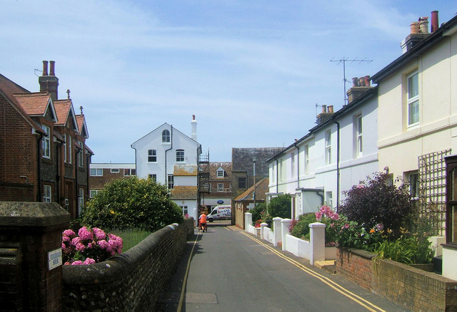 Croft Lane, Seaford, with the Fitzgerald almshouses on the left