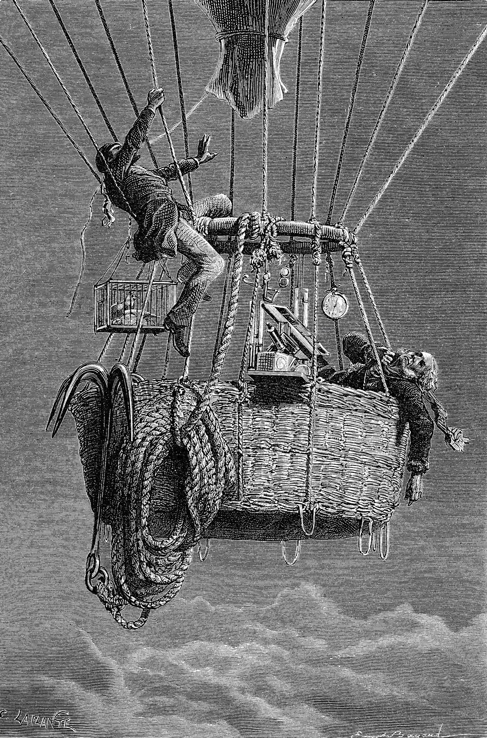 James Glaisher lies unconscious in the basket as the balloon climbs to record height