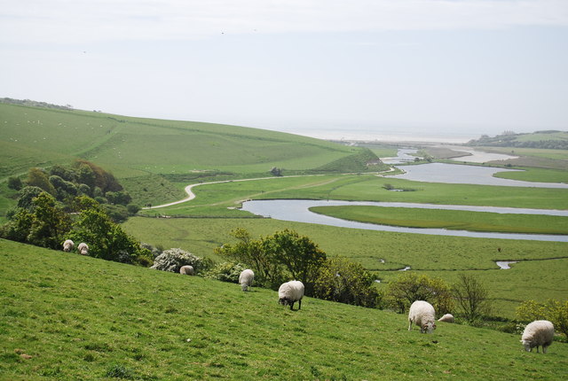The meanders of the Cuckmere River curling across the floodplain on their way to the sea