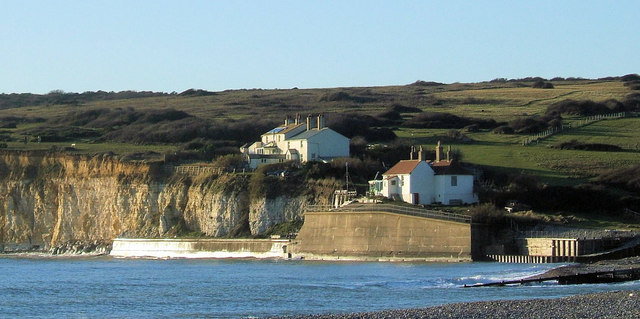 Coastguard Cottages on the clifftop at Cuckmere Haven, built in the 1820s to suppress smuggling